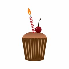 birthday cup cake with beautiful garnish and candles. vector illustration