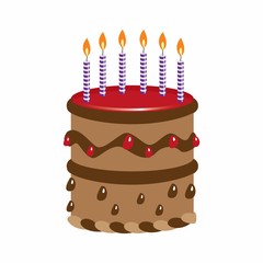 birthday cake with beautiful garnish and candles. vector illustration