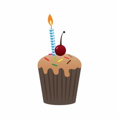 birthday cup cake with beautiful garnish and candles. vector illustration