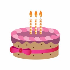 birthday cake with beautiful garnish and candles. vector illustration