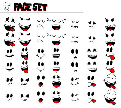 Vector Illustrated Retro Cartoon Emotion face set.