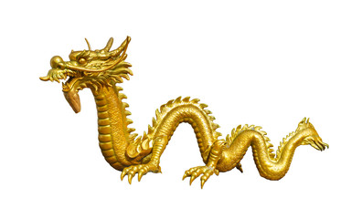 Fototapeta na wymiar Gold dragon statue isolated on white background
