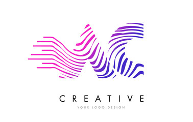 AC A C Zebra Lines Letter Logo Design with Magenta Colors