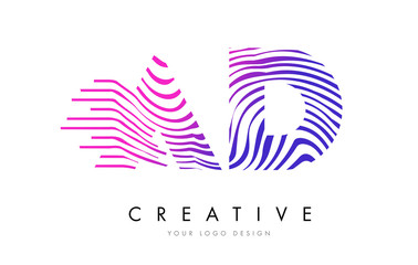 AD A D Zebra Lines Letter Logo Design with Magenta Colors