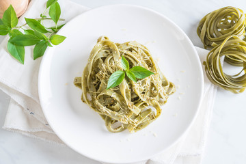 spinach fettuccine on plate