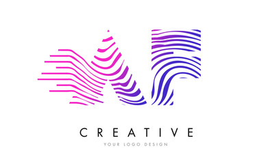 AF A F Zebra Lines Letter Logo Design with Magenta Colors