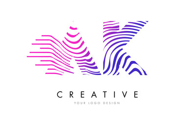 AK A K Zebra Lines Letter Logo Design with Magenta Colors