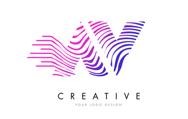 AV A V Zebra Lines Letter Logo Design with Magenta Colors