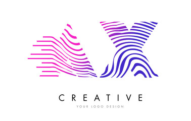 AX A X Zebra Lines Letter Logo Design with Magenta Colors