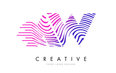 AW A W Zebra Lines Letter Logo Design with Magenta Colors