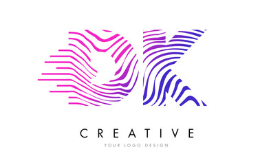 DK D K Zebra Lines Letter Logo Design with Magenta Colors