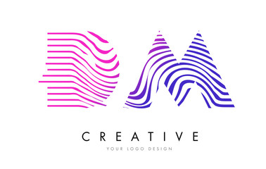 DM D M Zebra Lines Letter Logo Design with Magenta Colors