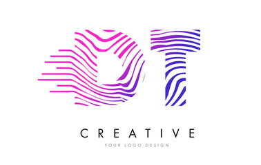 DT D T Zebra Lines Letter Logo Design with Magenta Colors