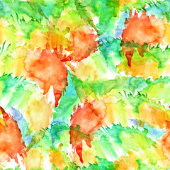 Seamless watercolor vintage pattern, background. abstract natural vision paints, ink, watercolor. Red, orange, yellow, green. For decoration and design. Splash, bright streaks of paint. 