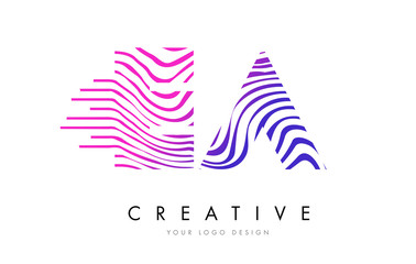 EA E A Zebra Lines Letter Logo Design with Magenta Colors
