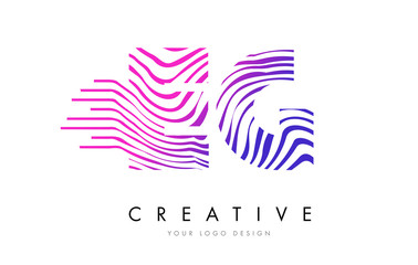 EG E G Zebra Lines Letter Logo Design with Magenta Colors