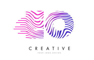 EO E O Zebra Lines Letter Logo Design with Magenta Colors