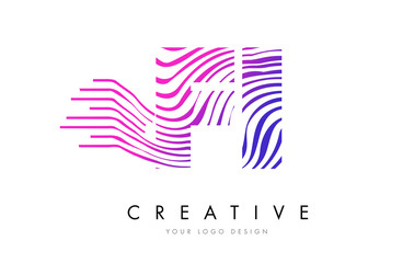 FI F I Zebra Lines Letter Logo Design with Magenta Colors