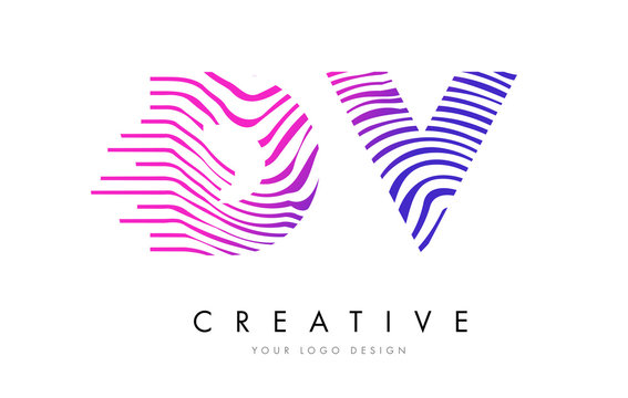 DV D V Zebra Lines Letter Logo Design with Magenta Colors