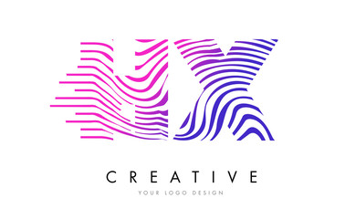 HX H X Zebra Lines Letter Logo Design with Magenta Colors