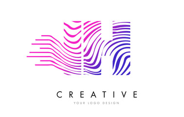 IH I H Zebra Lines Letter Logo Design with Magenta Colors