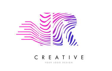 IR I R Zebra Lines Letter Logo Design with Magenta Colors