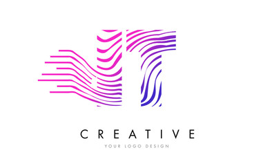 IT I T Zebra Lines Letter Logo Design with Magenta Colors