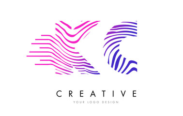 Fototapeta premium KC K C Zebra Lines Letter Logo Design with Magenta Colors