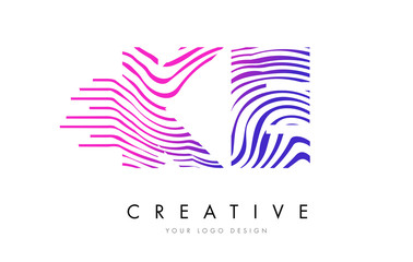 KE K E Zebra Lines Letter Logo Design with Magenta Colors