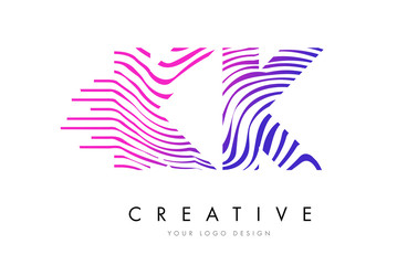 KK K K Zebra Lines Letter Logo Design with Magenta Colors