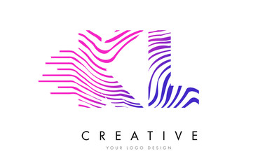 KL K L Zebra Lines Letter Logo Design with Magenta Colors