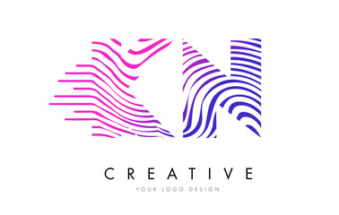 KN K N Zebra Lines Letter Logo Design with Magenta Colors