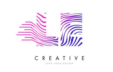 LE L E Zebra Lines Letter Logo Design with Magenta Colors