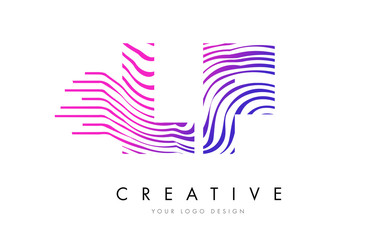 LF L F Zebra Lines Letter Logo Design with Magenta Colors