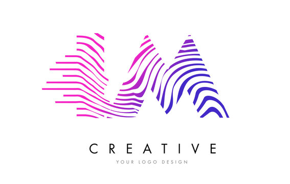 IM I M Zebra Lines Letter Logo Design with Magenta Colors
