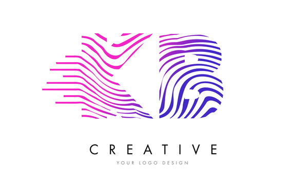 KB K B Zebra Lines Letter Logo Design with Magenta Colors
