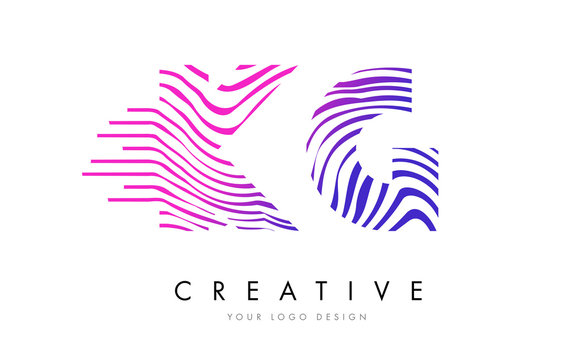 KG K G Zebra Lines Letter Logo Design with Magenta Colors
