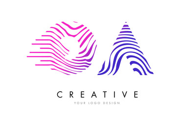 OA O A Zebra Lines Letter Logo Design with Magenta Colors