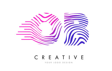 OB O B Zebra Lines Letter Logo Design with Magenta Colors