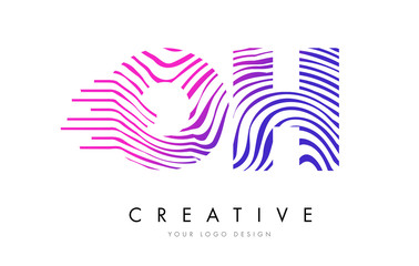 OH O H Zebra Lines Letter Logo Design with Magenta Colors