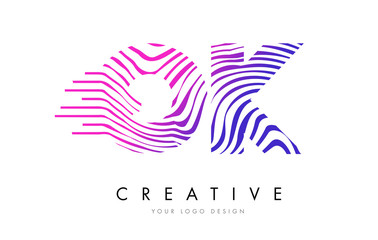 OK O K Zebra Lines Letter Logo Design with Magenta Colors
