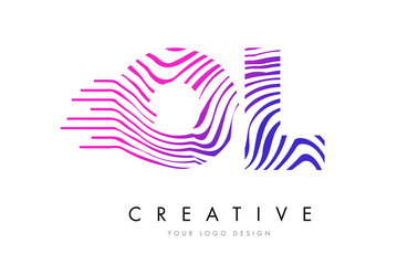 OL O L Zebra Lines Letter Logo Design with Magenta Colors