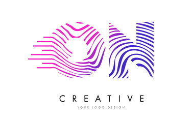 ON O N Zebra Lines Letter Logo Design with Magenta Colors