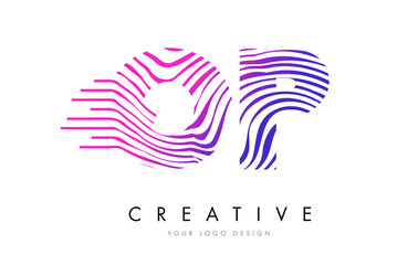 OP O P Zebra Lines Letter Logo Design with Magenta Colors