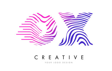 OX O X Zebra Lines Letter Logo Design with Magenta Colors