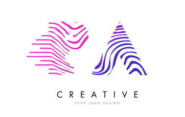 PA P A Zebra Lines Letter Logo Design with Magenta Colors