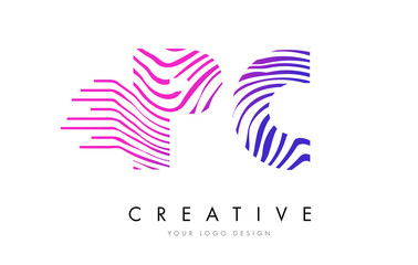 PC P C Zebra Lines Letter Logo Design with Magenta Colors