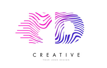 PD P D Zebra Lines Letter Logo Design with Magenta Colors