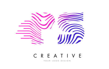 PS P S Zebra Lines Letter Logo Design with Magenta Colors