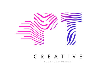 PT P T Zebra Lines Letter Logo Design with Magenta Colors